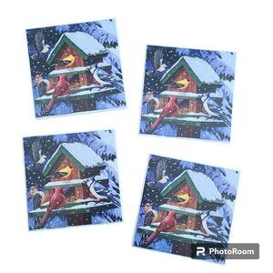 Set Of Four Ceramic Tile Coasters Artwork "Winter Feast" by William Vanderdasson
